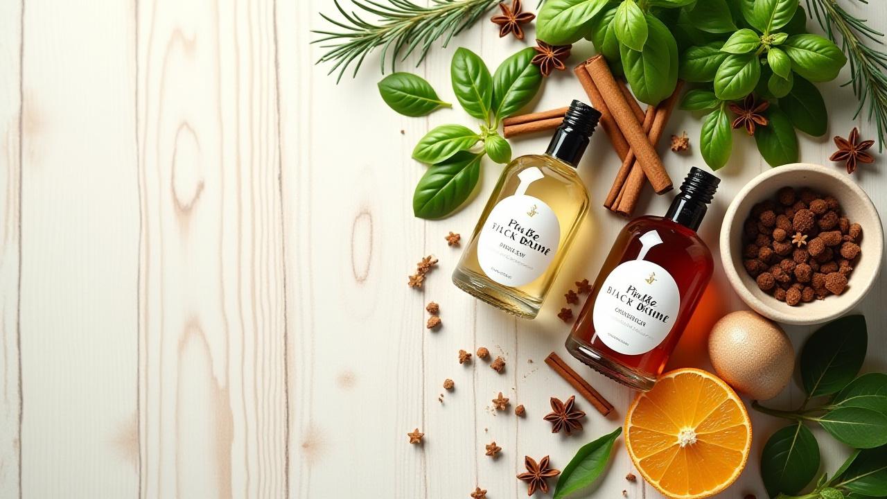 Eine Sammlung von Kräutern und natürlichen Zutaten, künstlerisch arrangiert, mit sanftem Licht und Schatten.