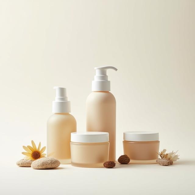 Natürliche Kosmetikprodukte in minimalistischer Anordnung